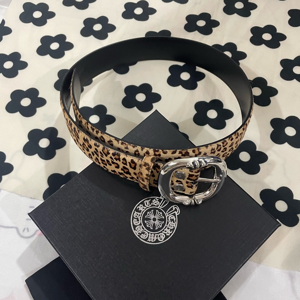 Chrome Hearts Leopard Print Leather Belt with Silver Buckle - Picture 8 of 11